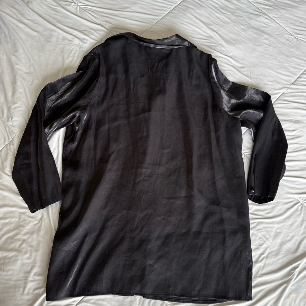 Joan Leslie Women's Black Satin Silky Button Down Shirt Gem Buttons - Picture 10 of 12